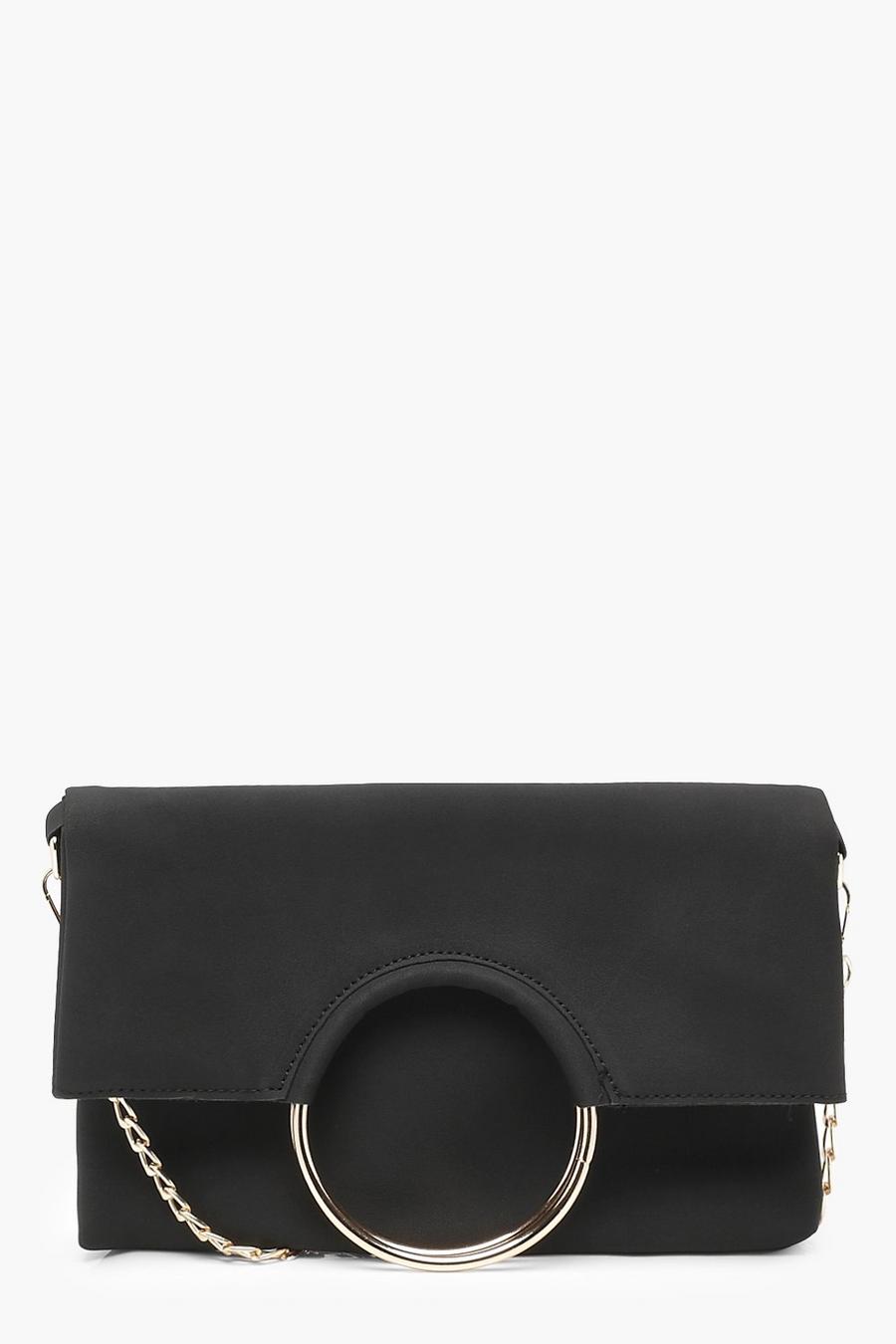 Tammi Foldover Ring Clutch With Chain, Black image number 1