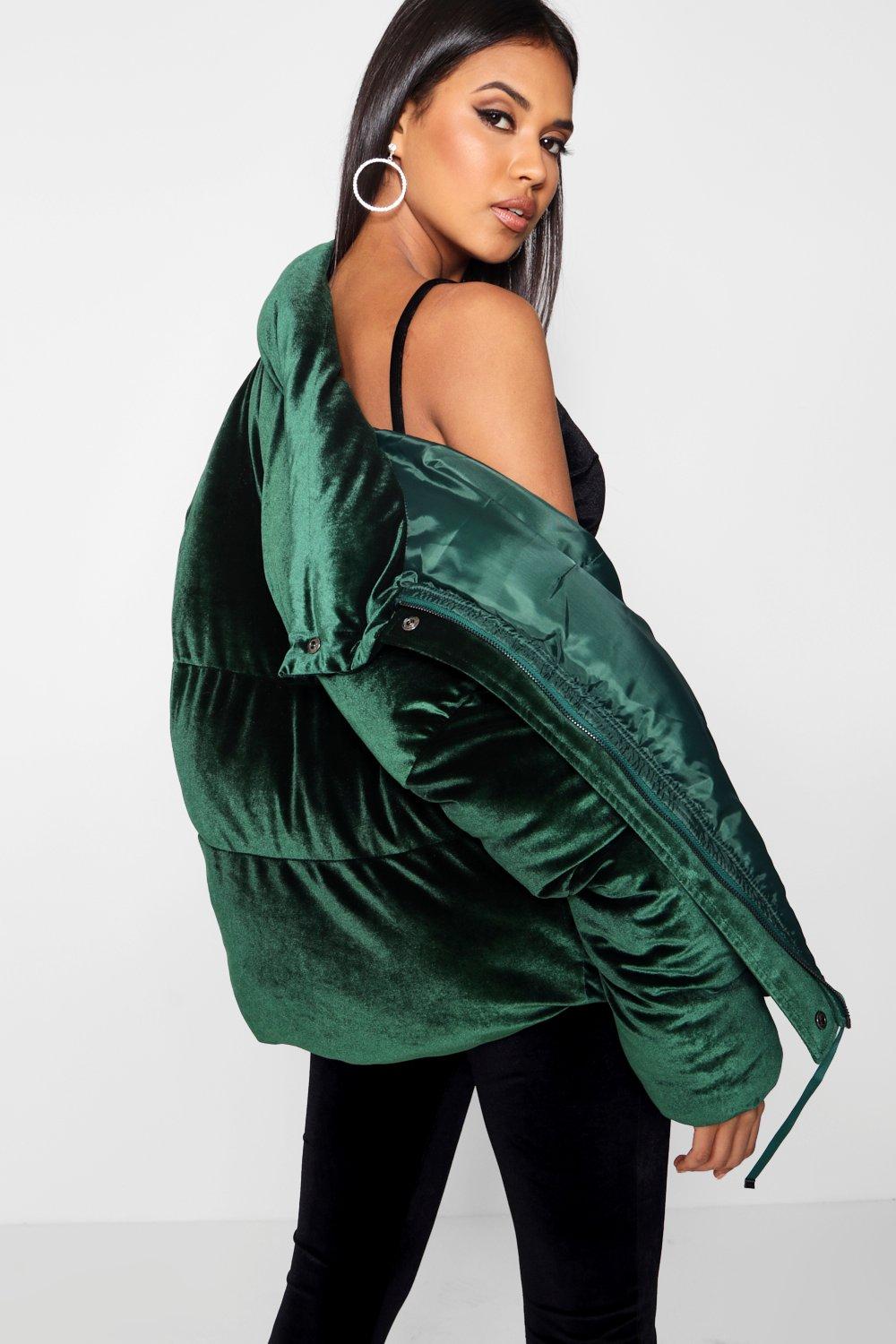 Boohoo velvet puffer jacket hotsell