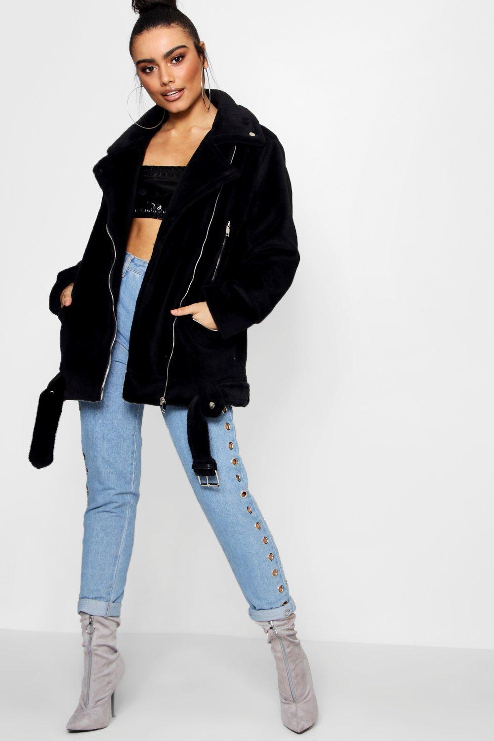 boohoo black aviator jacket