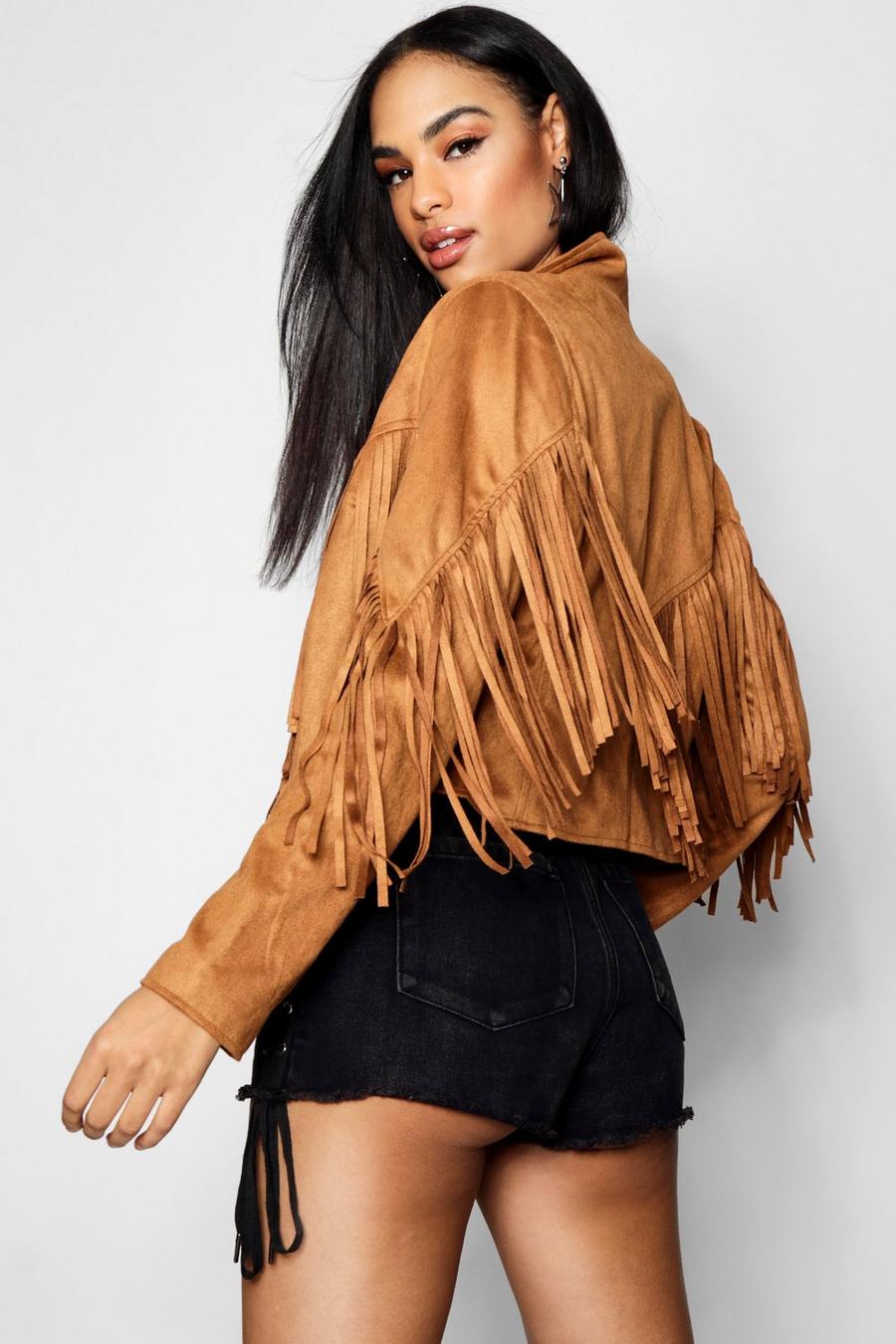 Camel Tassel Faux Suede Jacket image number 1