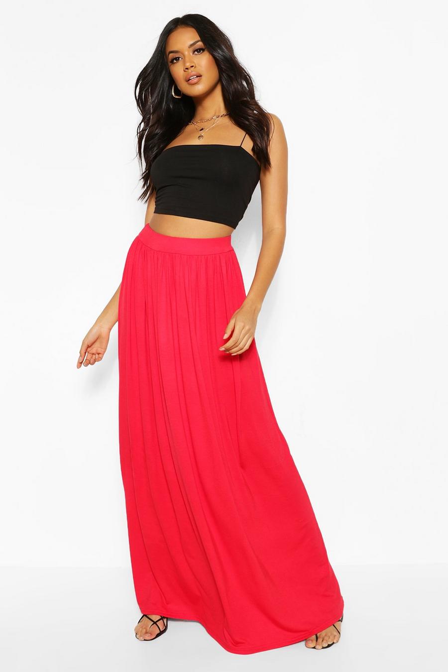Red Basic Floor Sweeping Maxi Skirt image number 1
