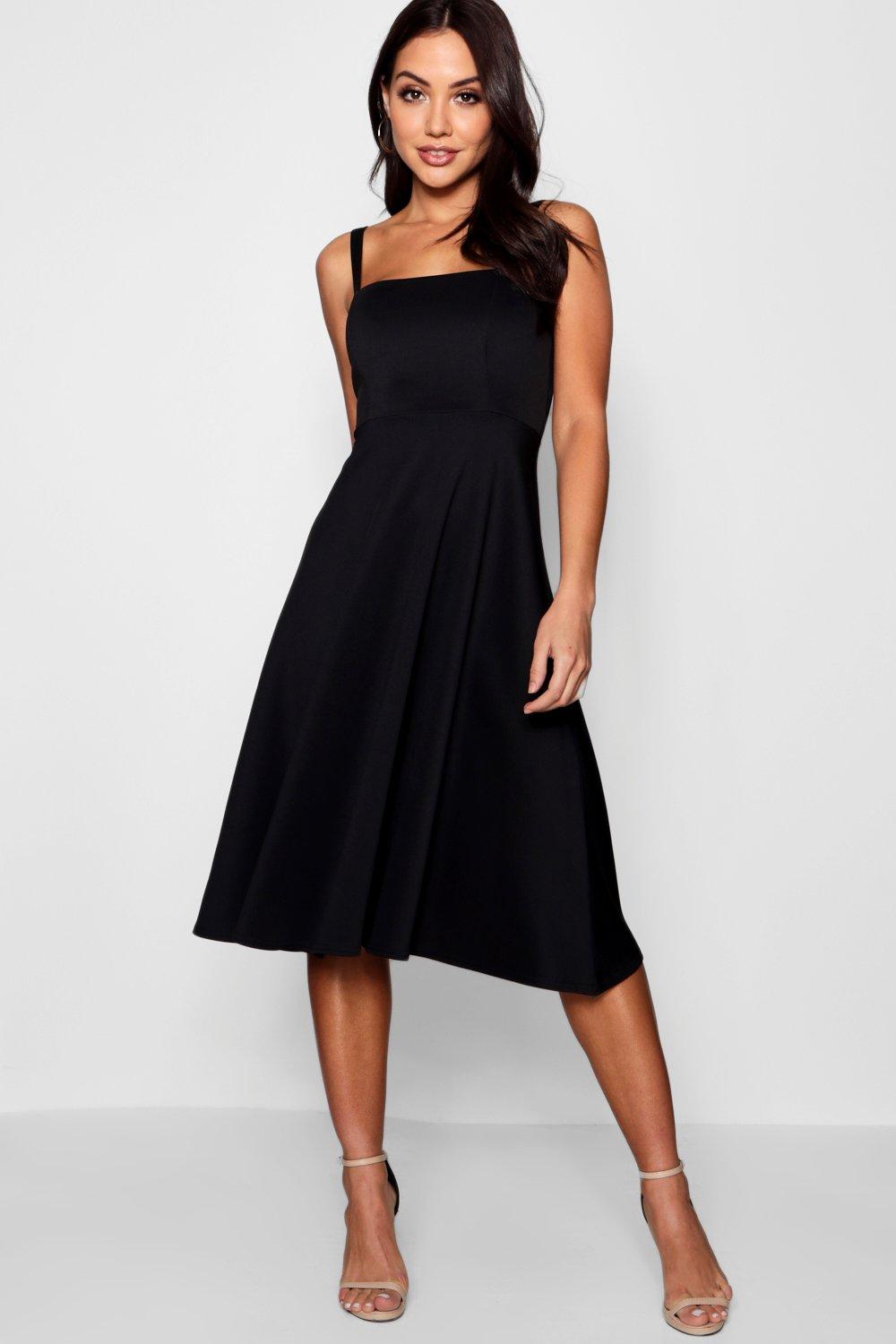 tie shoulder black dress