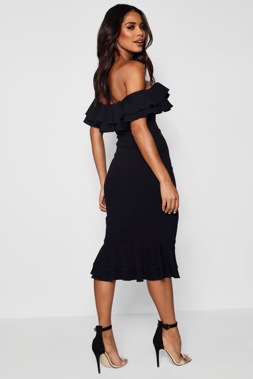 Black off the shoulder ruffle dress hot sale