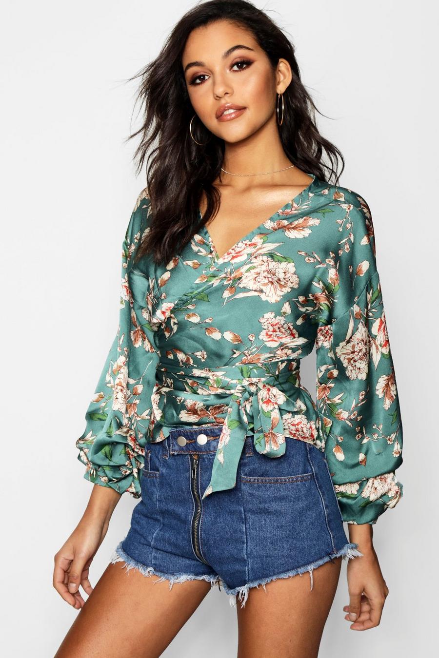 Floral Wrap Front Blouse image number 1