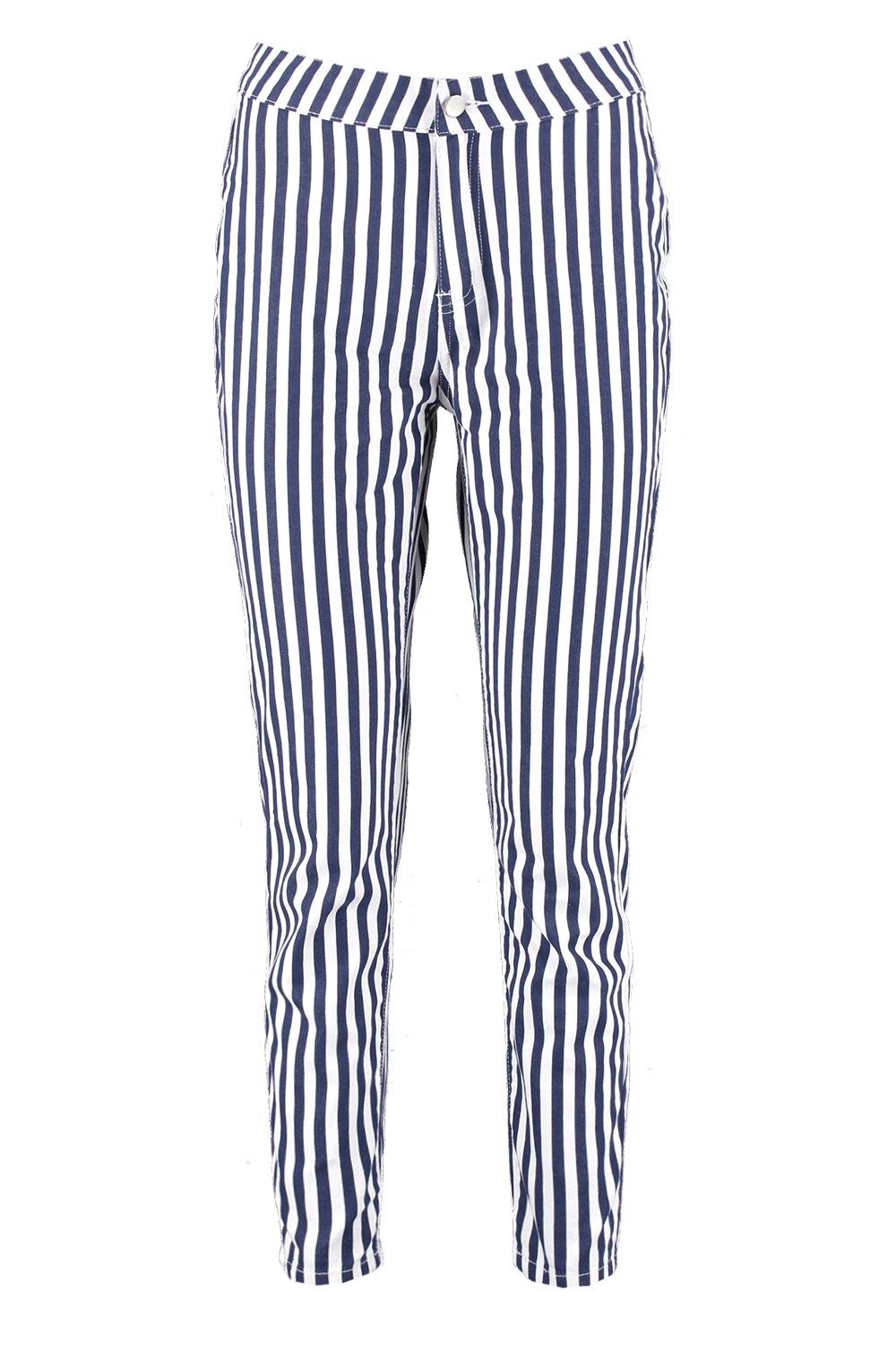 High waisted striped skinny jeans on sale