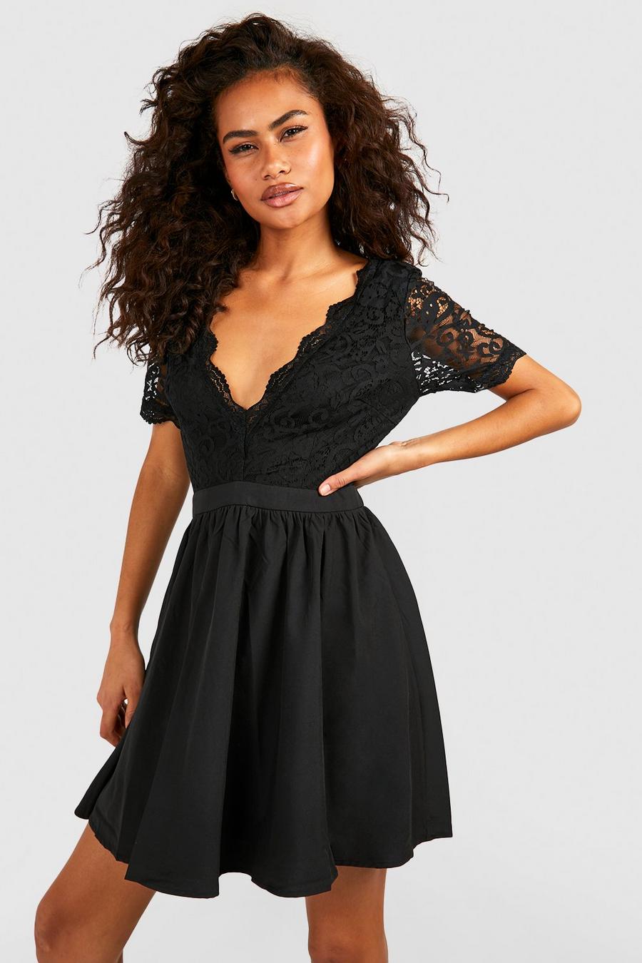 Black negro Lace Top Skater Dress