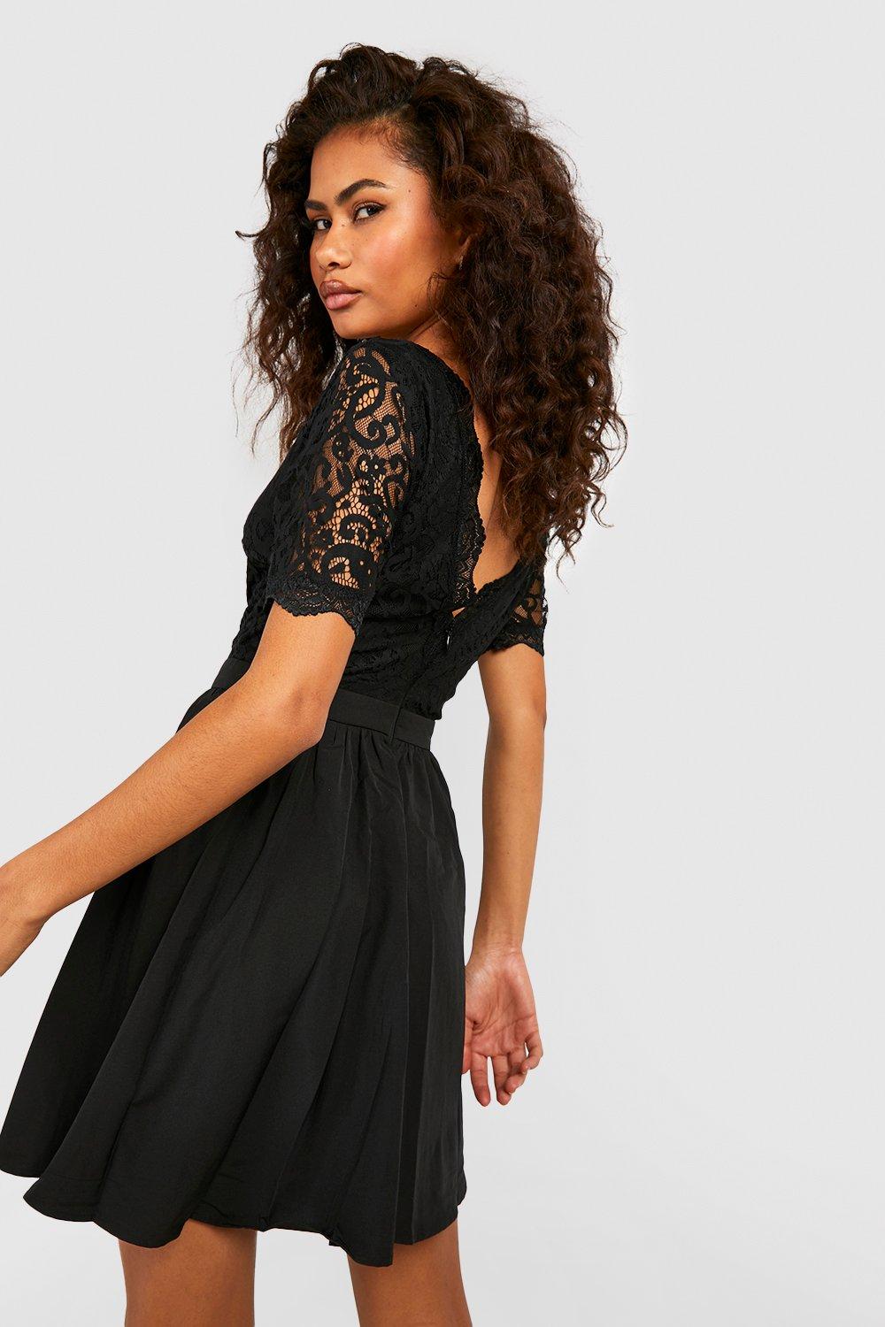 Lace Top Skater Dress boohoo