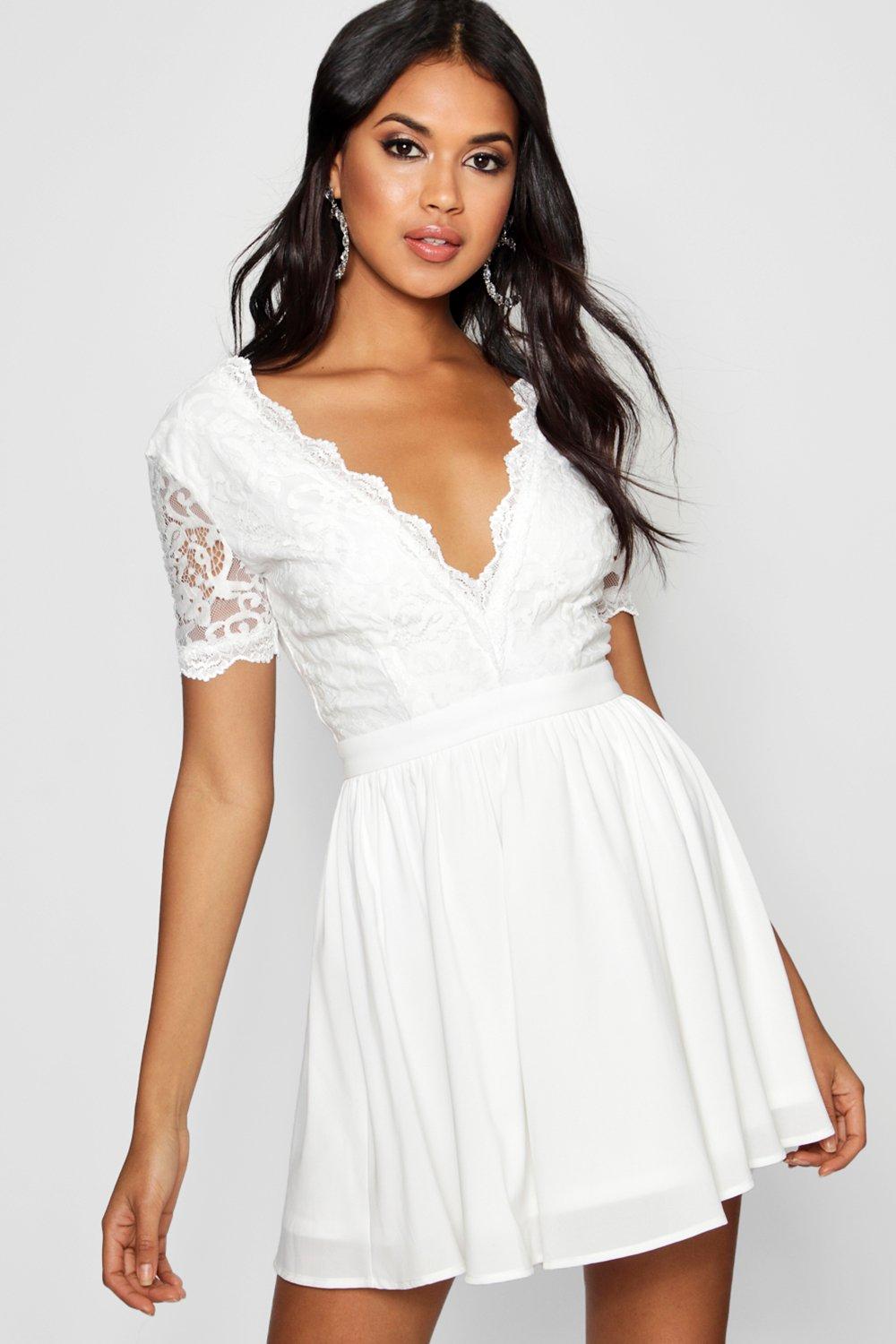 boohoo lace top chiffon skater dress