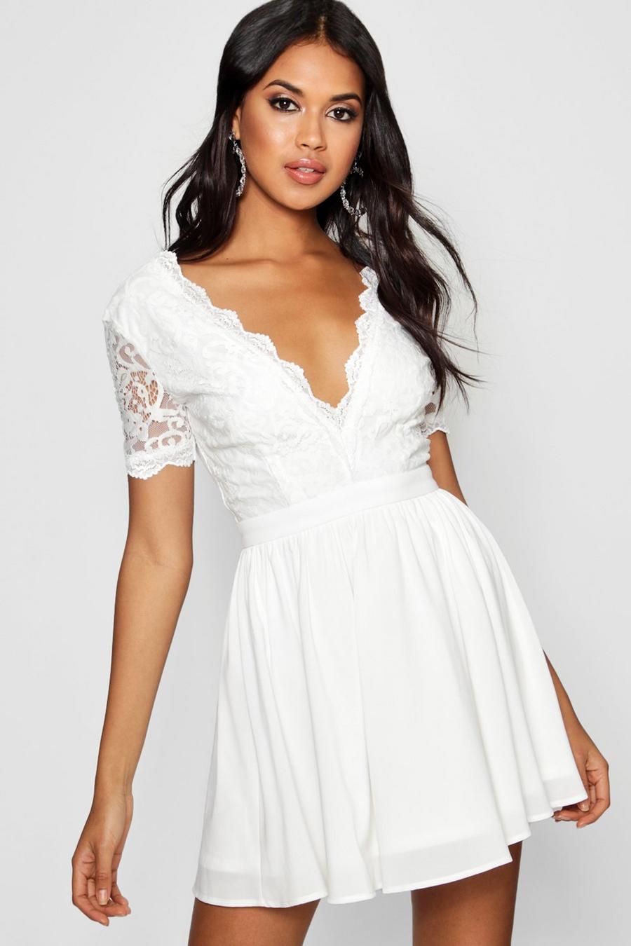 Ivory white Lace Top Skater Dress