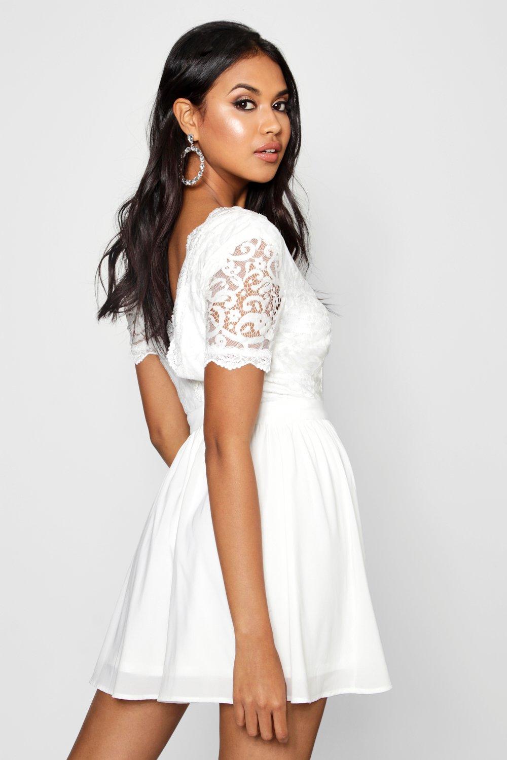 boohoo lace top chiffon skater dress