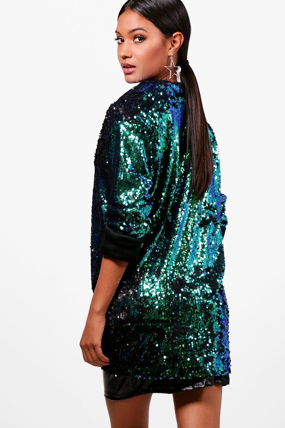 Green sequin hot sale jacket womens