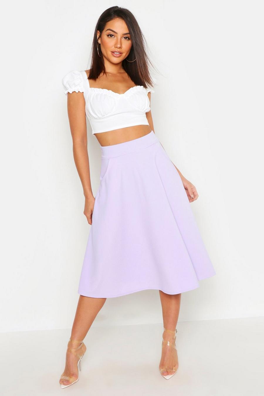 Lilac Pocket Front Crepe Skater Midi Skirt image number 1