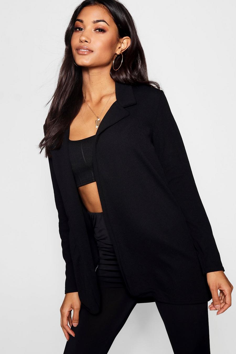 Black Jersey Knit Crepe Fitted Blazer