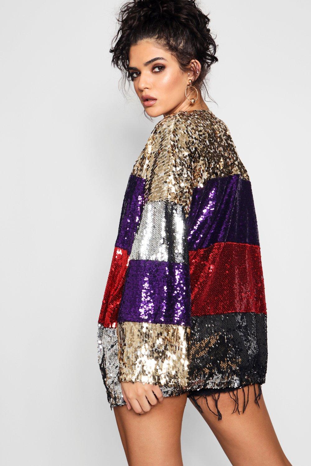 Women's Stripe Sequin Festival Kimono | Boohoo UK