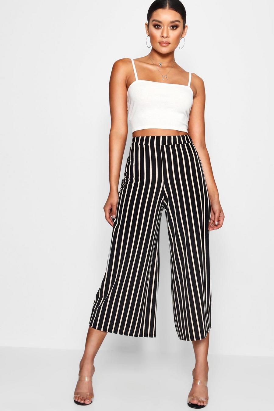 High Waist Striped Wide Leg Crepe Culotte image number 1
