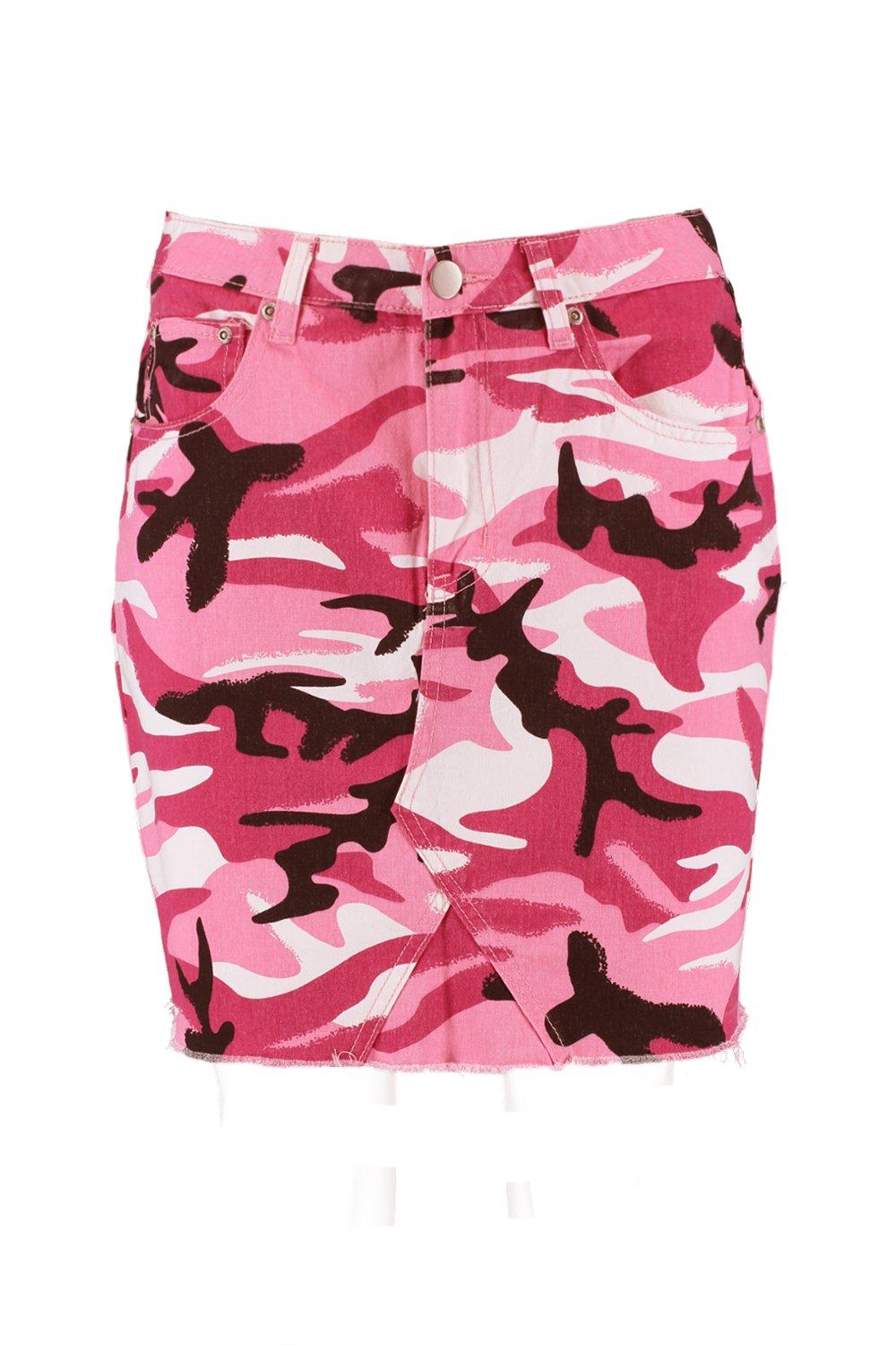 pink denim camo skirt