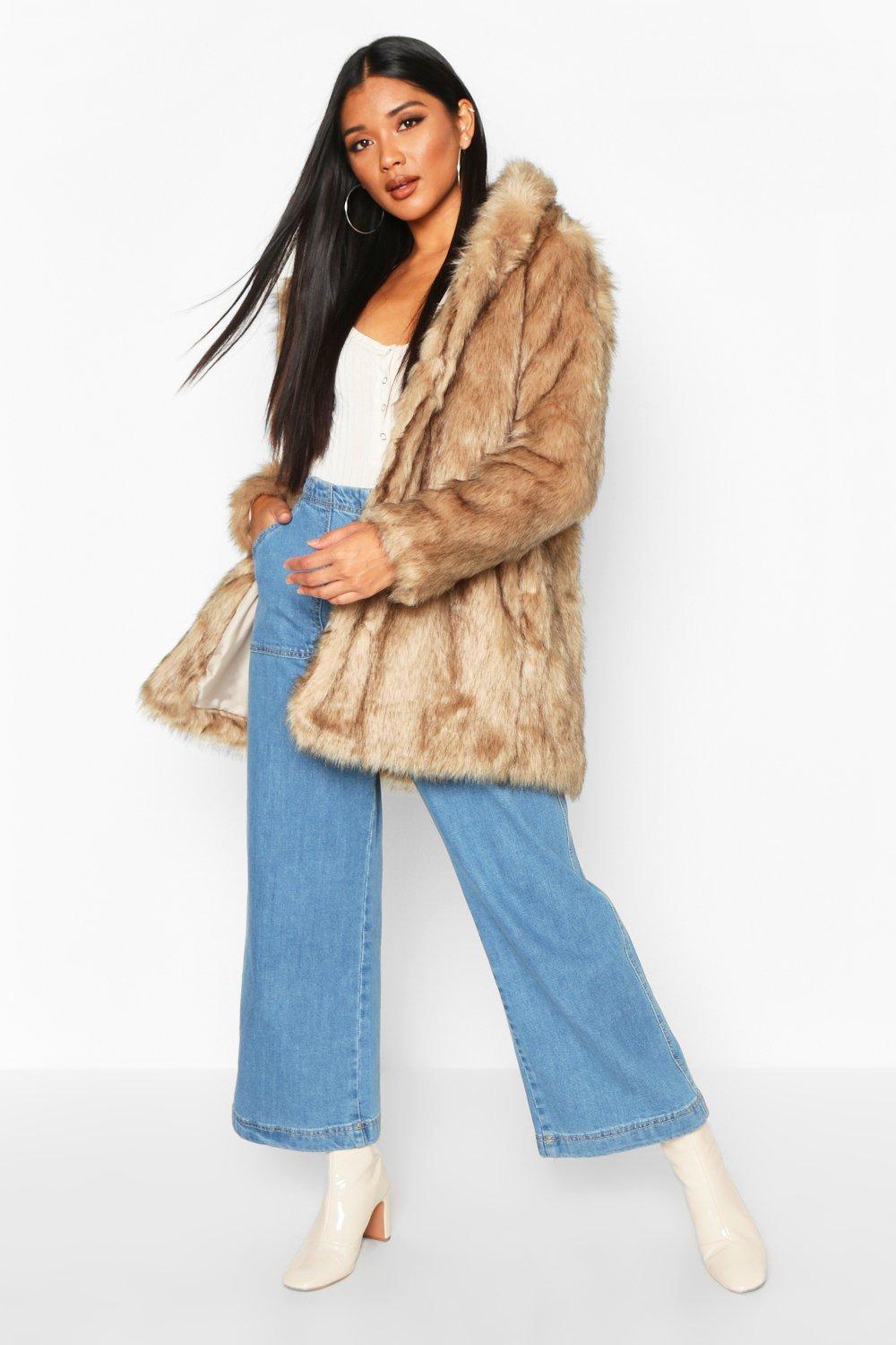 boohoo hooded faux fur coat