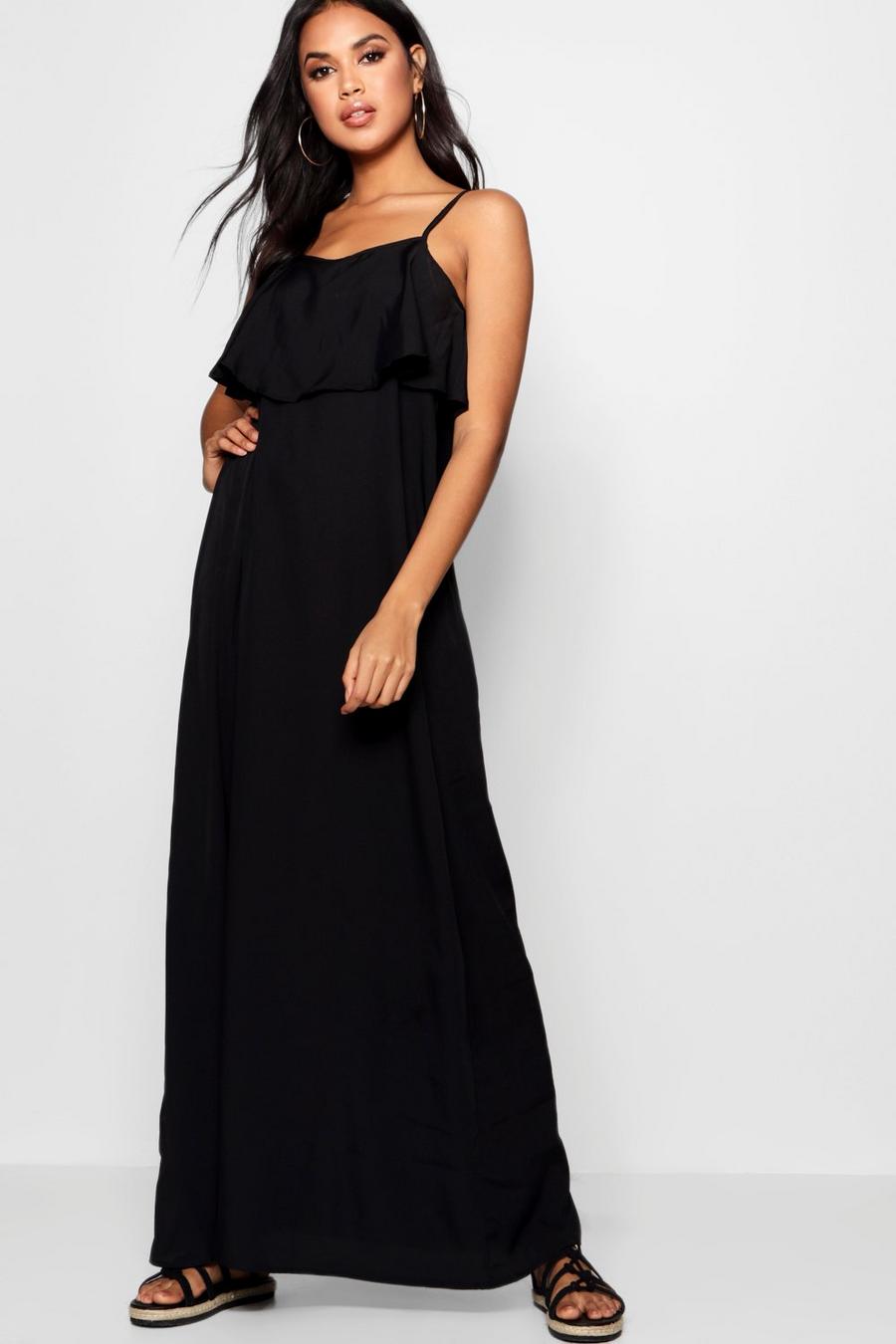 שחור שמלת מקסי Stephie עם כתפיים חשופות ומלמלה image number 1