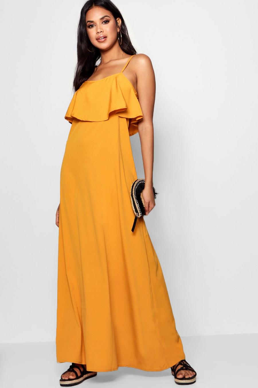 Mustard Stephie Cold Shoulder Ruffle Maxi Dress image number 1