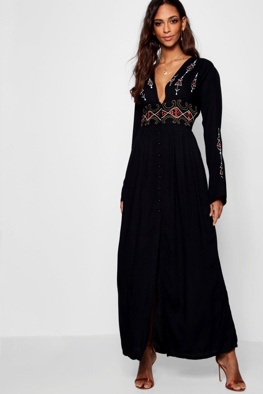 boohoo black embroidered dress