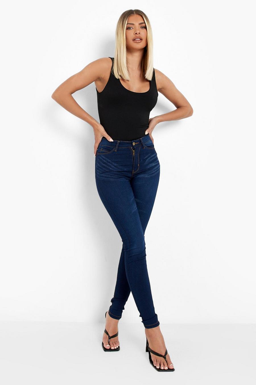 Skinny Jeans mit hohem Bund und 5-Taschen, Indigoblau image number 1