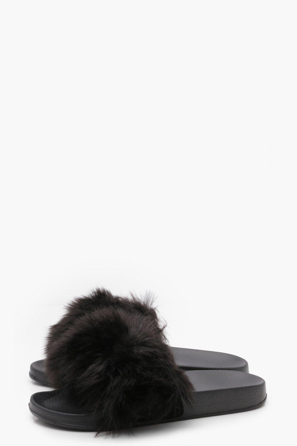 womens faux fur sliders