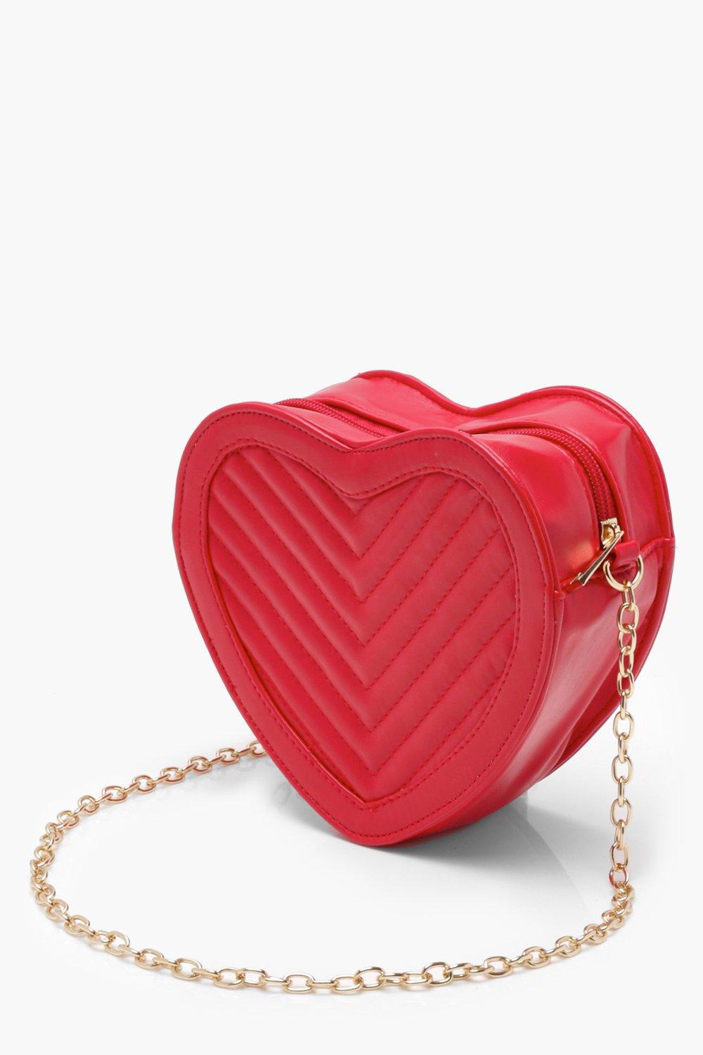 Quilted Heart Crossbody Handbag Red