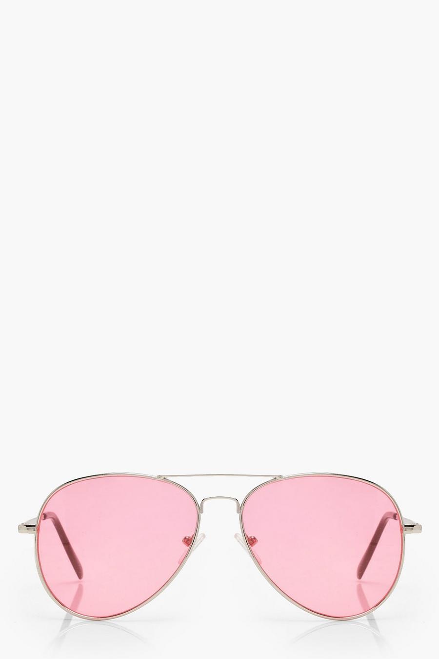 Pink rosa Coloured Lens Aviator Sunglasses image number 1