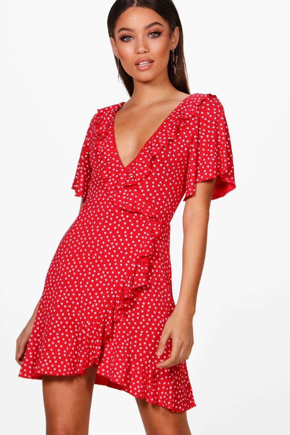 Women s Ditsy Heart Tea Dress Boohoo UK