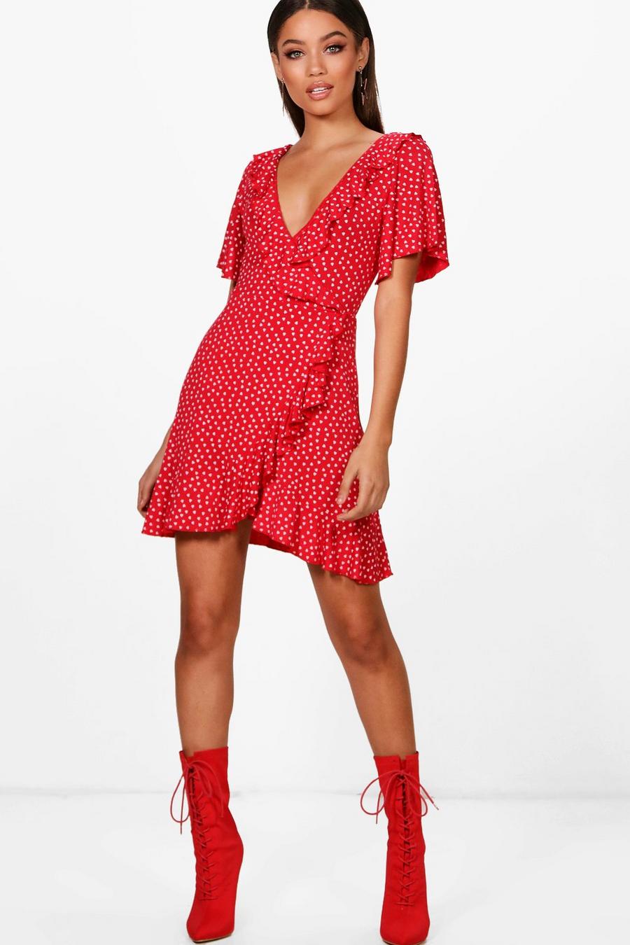 Red Ditsy Heart Tea Dress image number 1