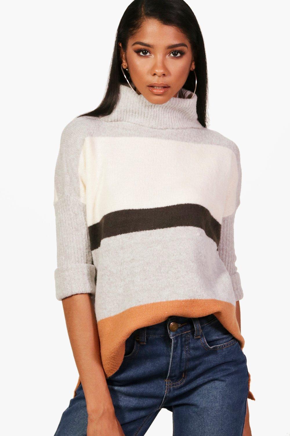 colour block roll neck jumper