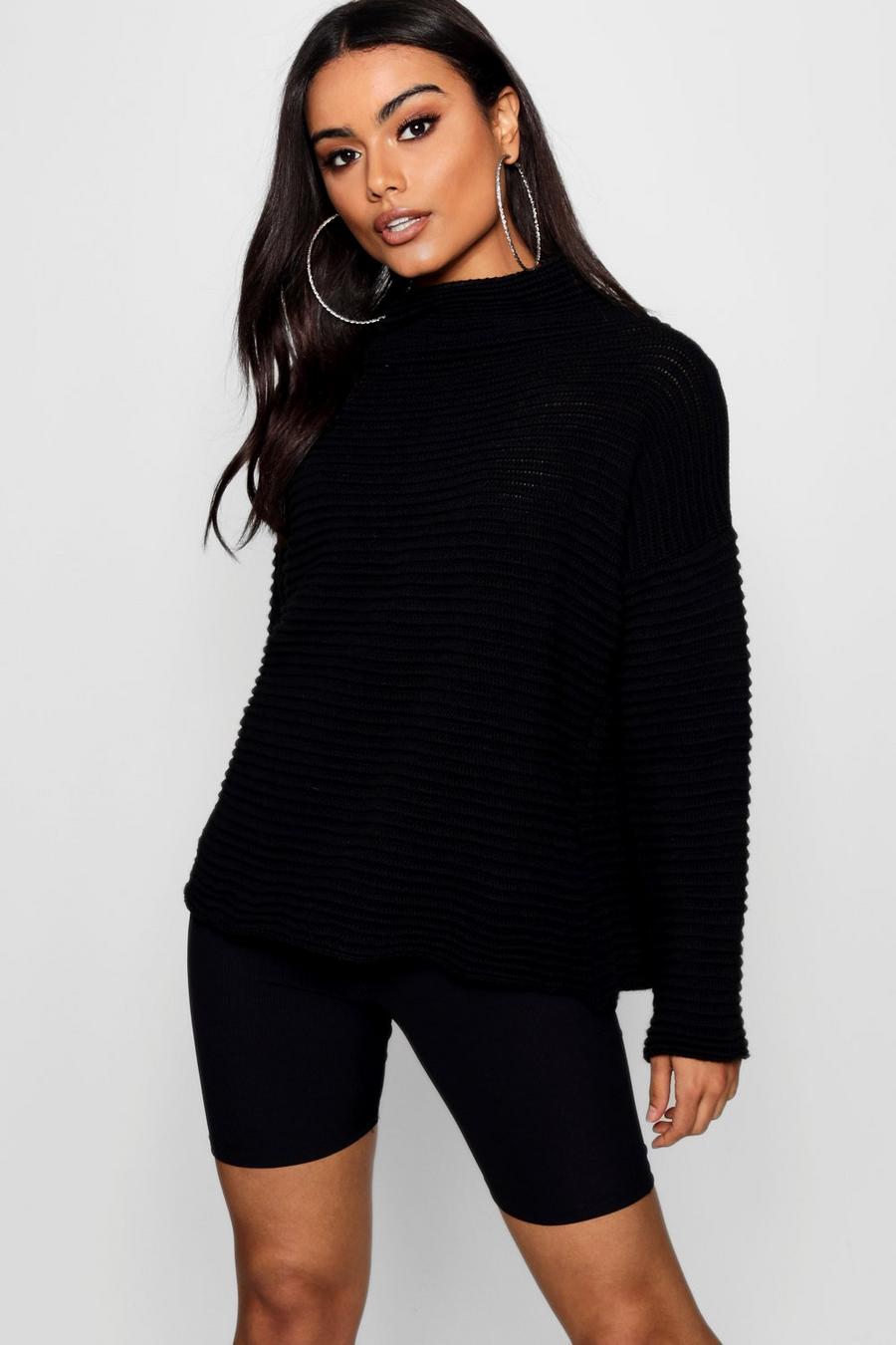 Rib Knit High Neck Sweater image number 1