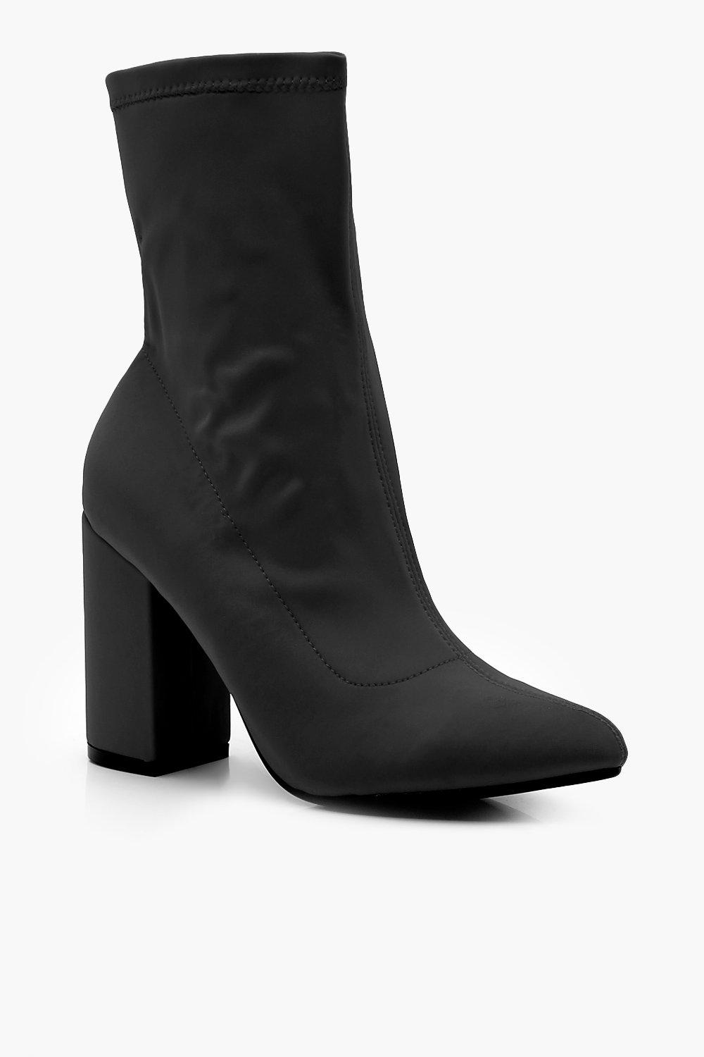 black pointed toe sock booties