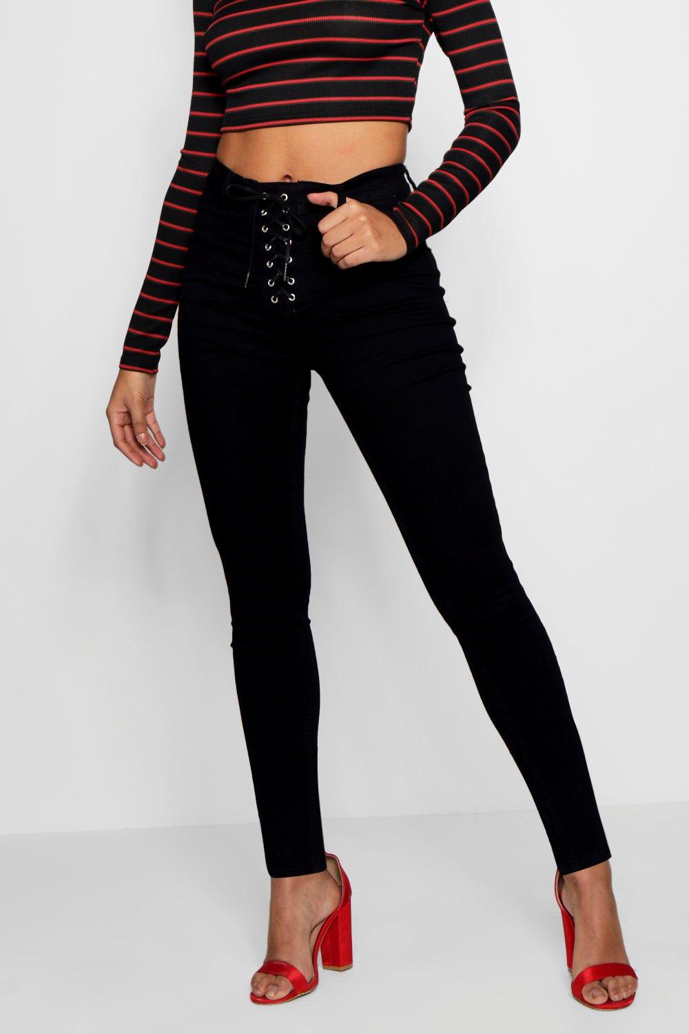 Black lace store up skinny jeans