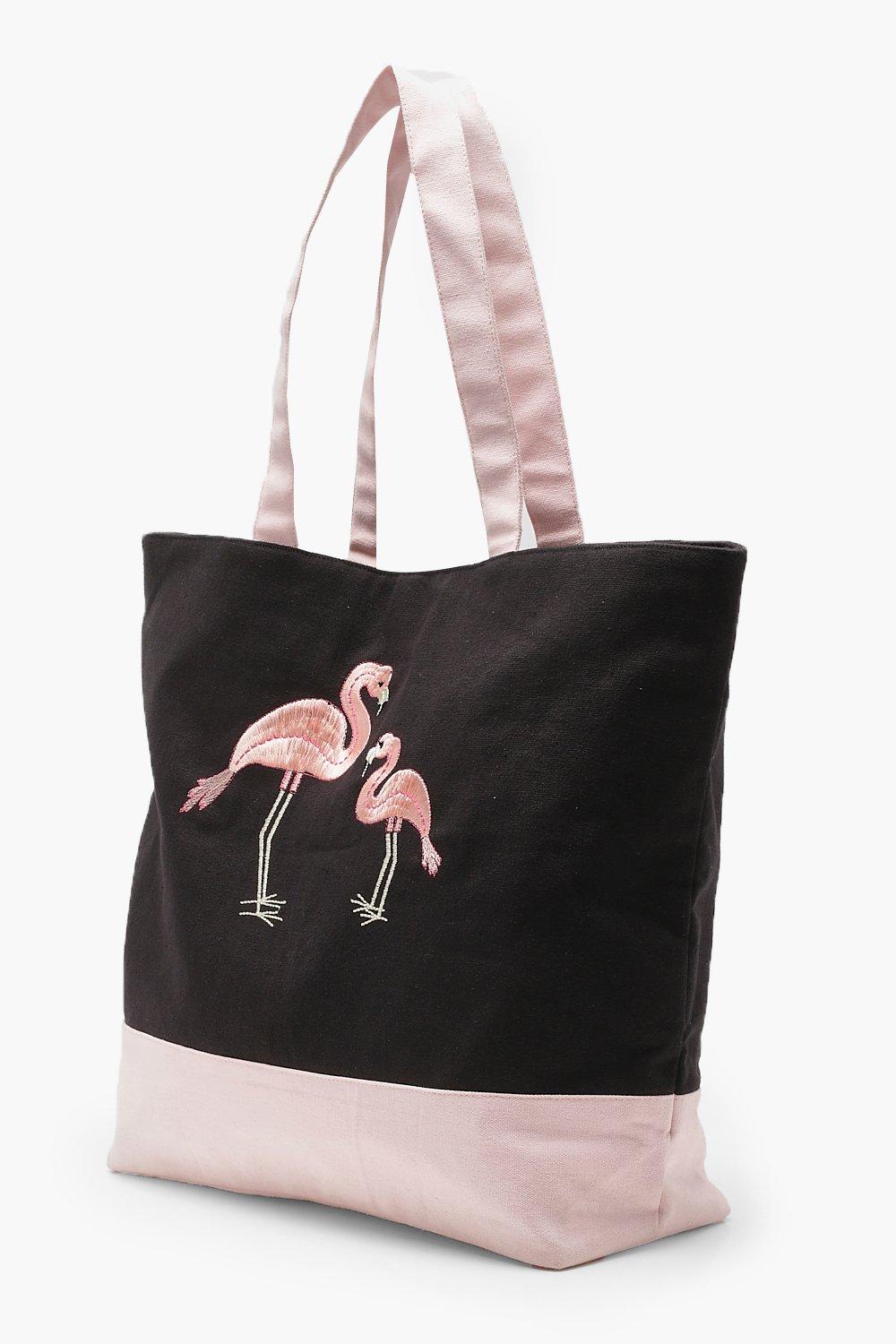 Embroidery Flamingo Beach Bag Boohoo UK