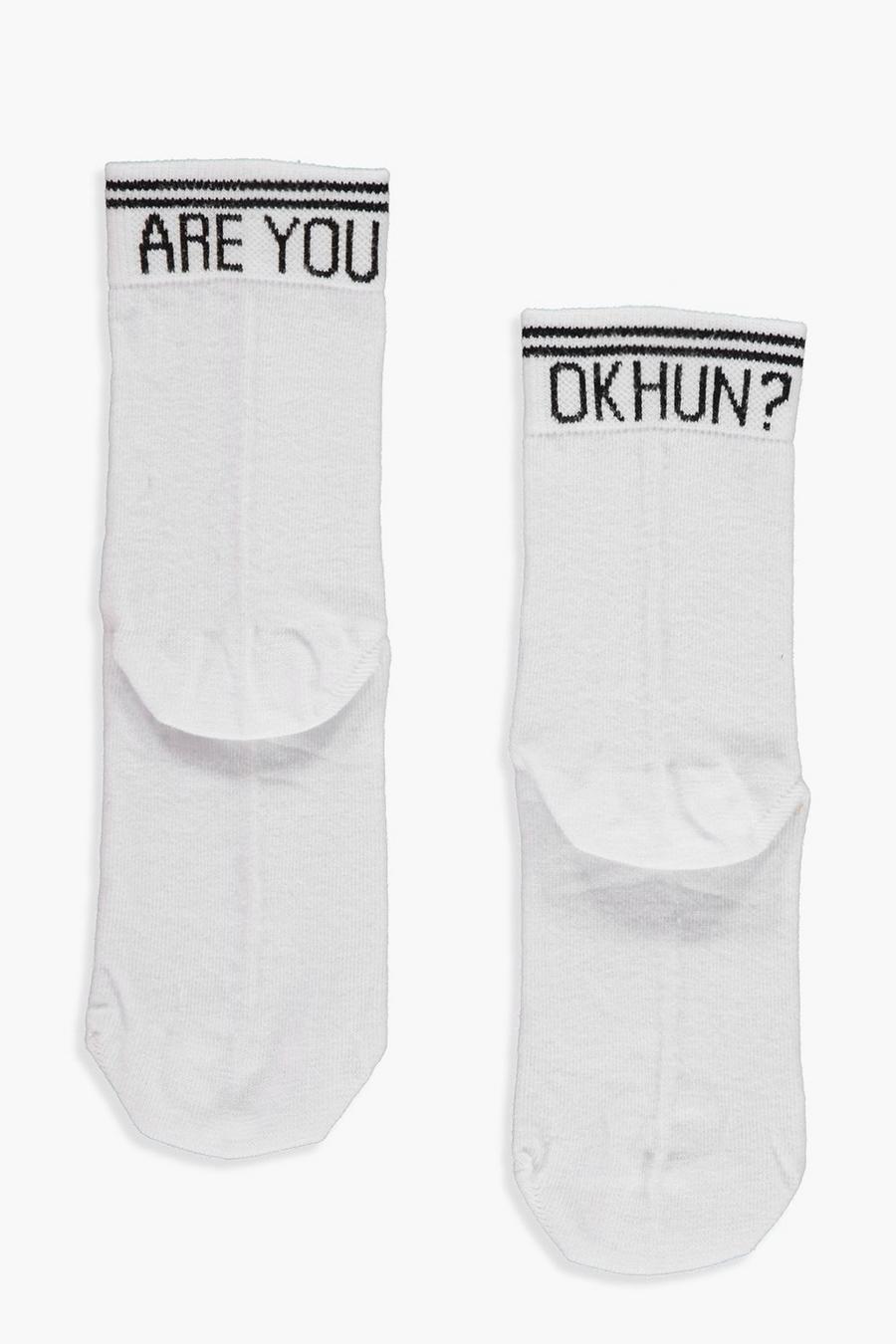 White Are You Ok Hun? Slogan Ankle Socks