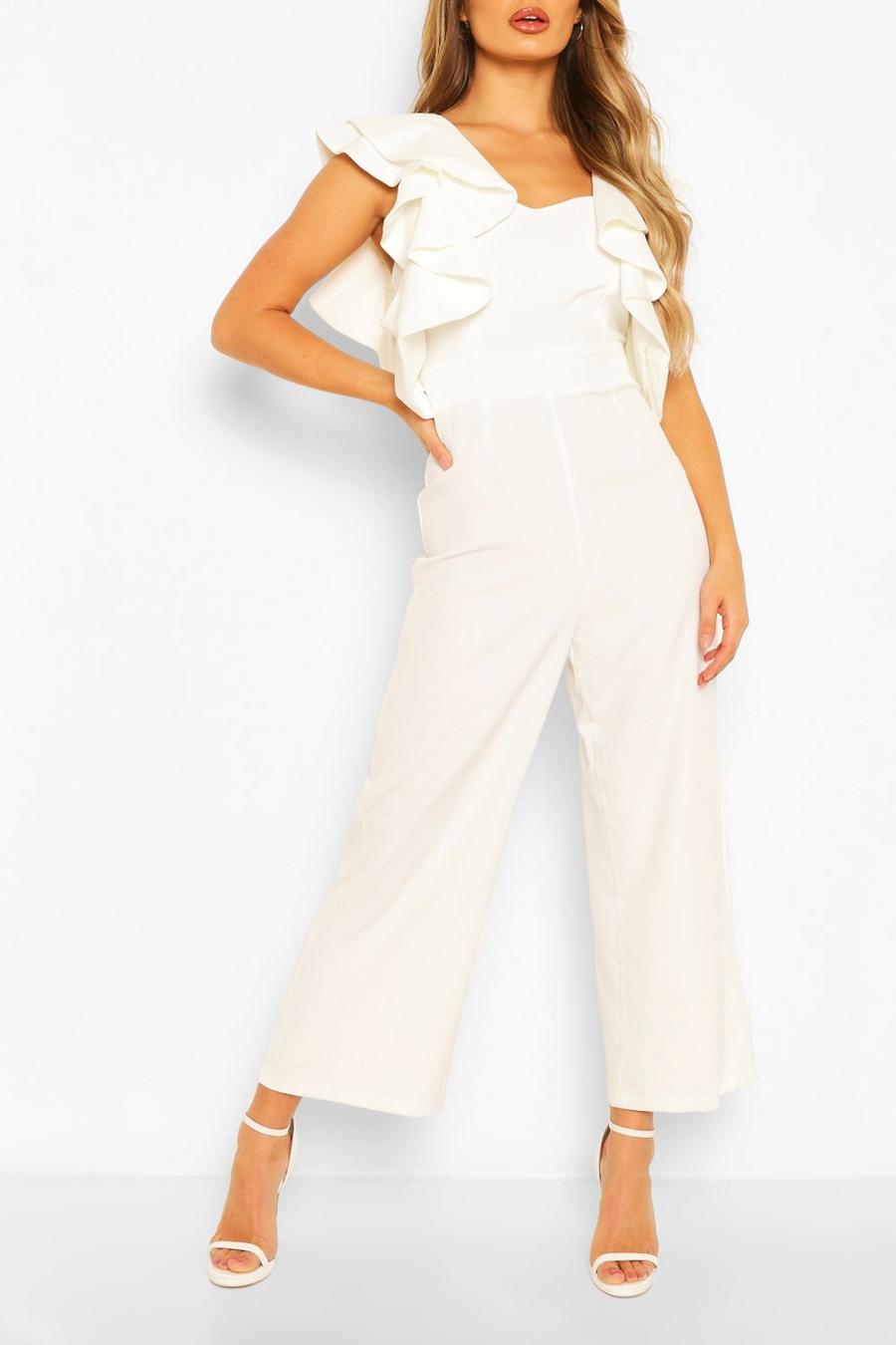 Ivory Statement Ruffle Cross Back Jumpsuit image number 1