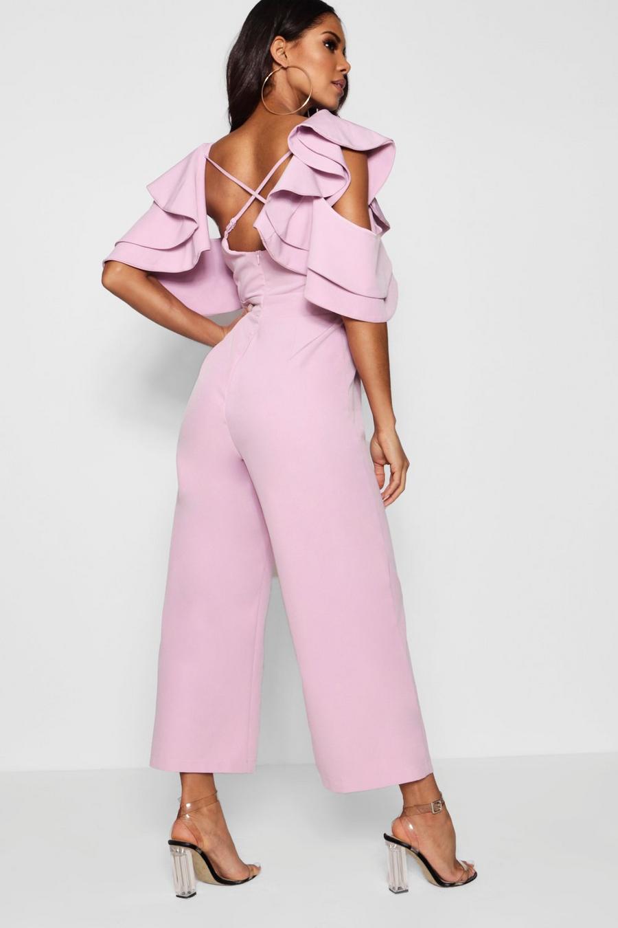Lilac Statement Ruffle Cross Back Jumpsuit image number 1