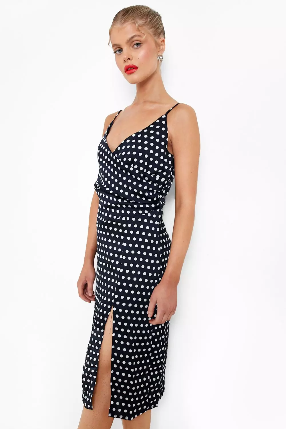 Boohoo satin 2025 polka dot dress