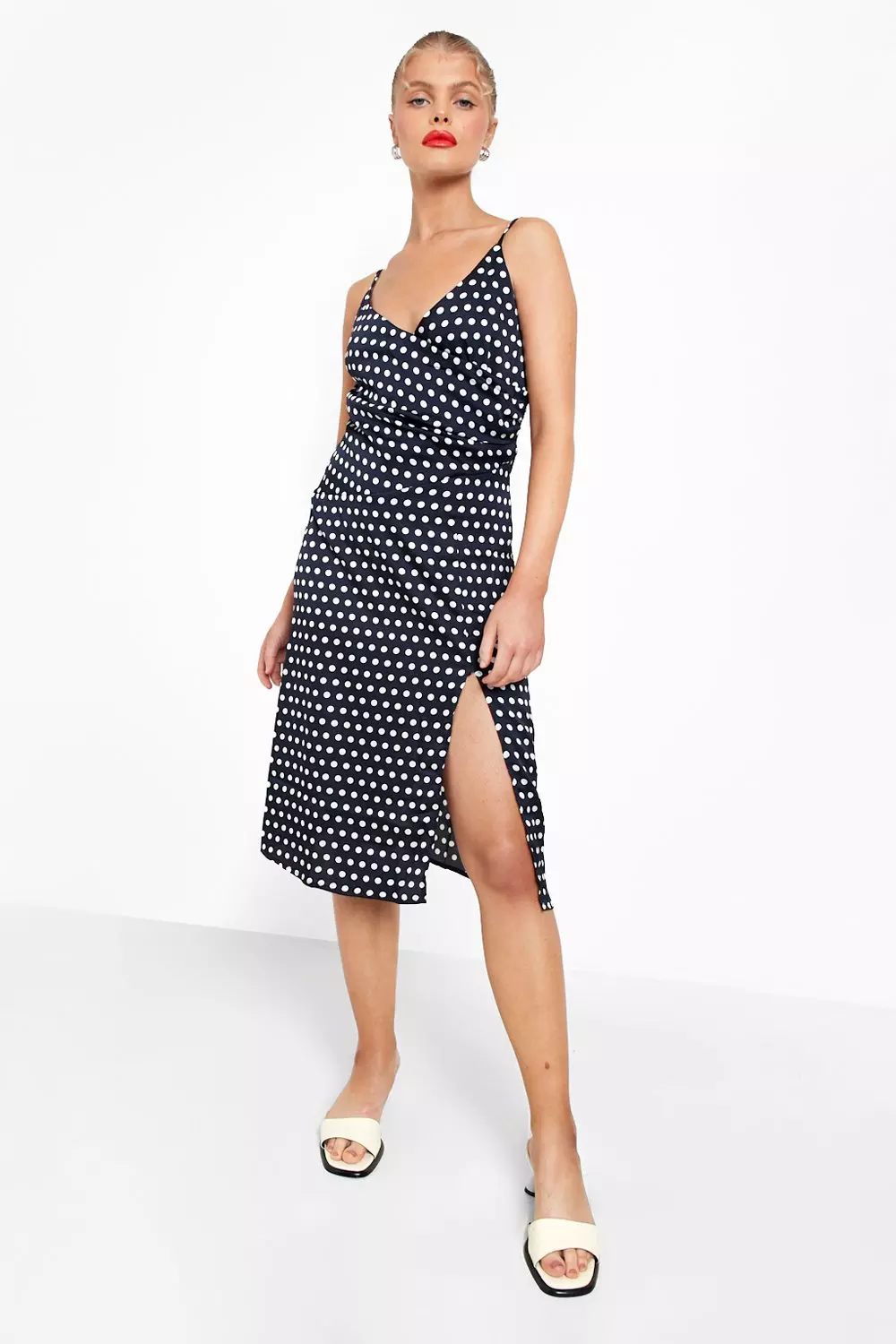 Boohoo satin 2025 polka dot dress