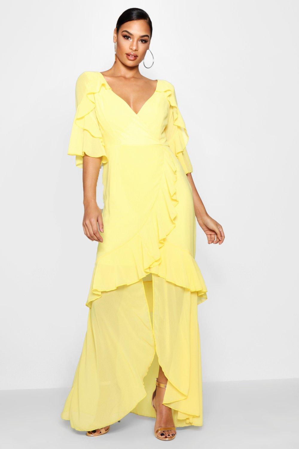 yellow ruffle maxi dress