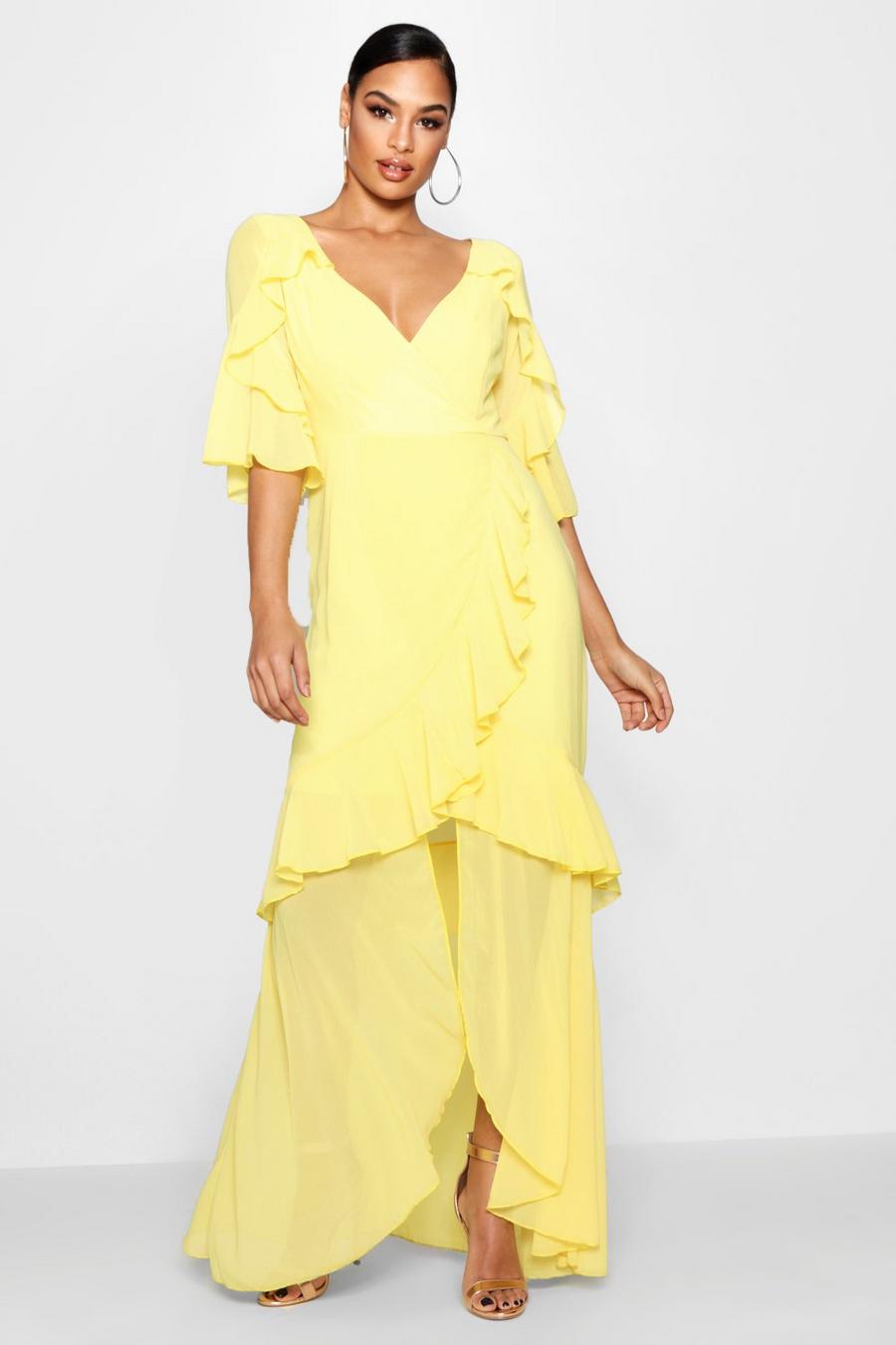 Yellow Chiffon Ruffle Maxi Dress image number 1