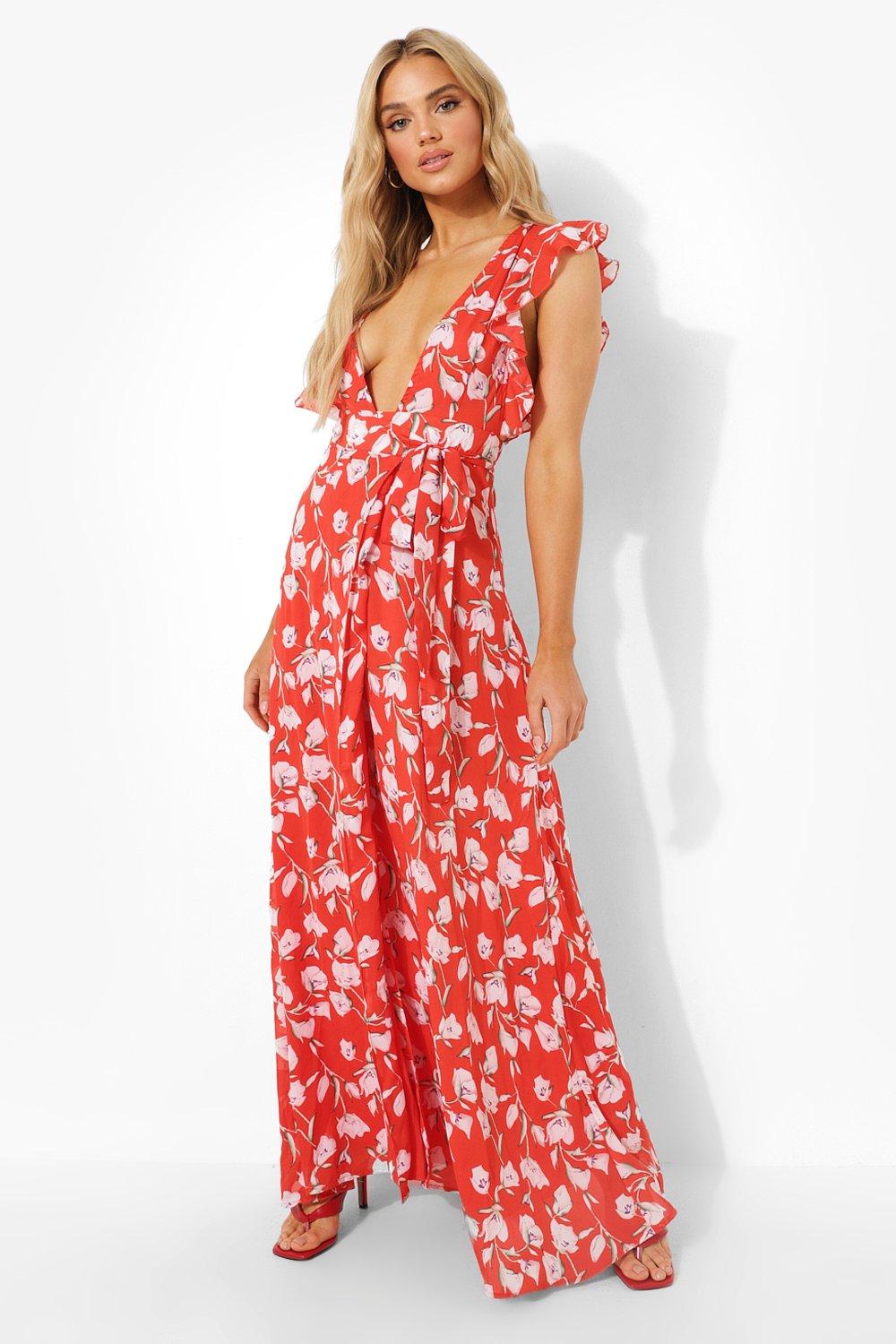 Floral frill detail wrap maxi dress sale