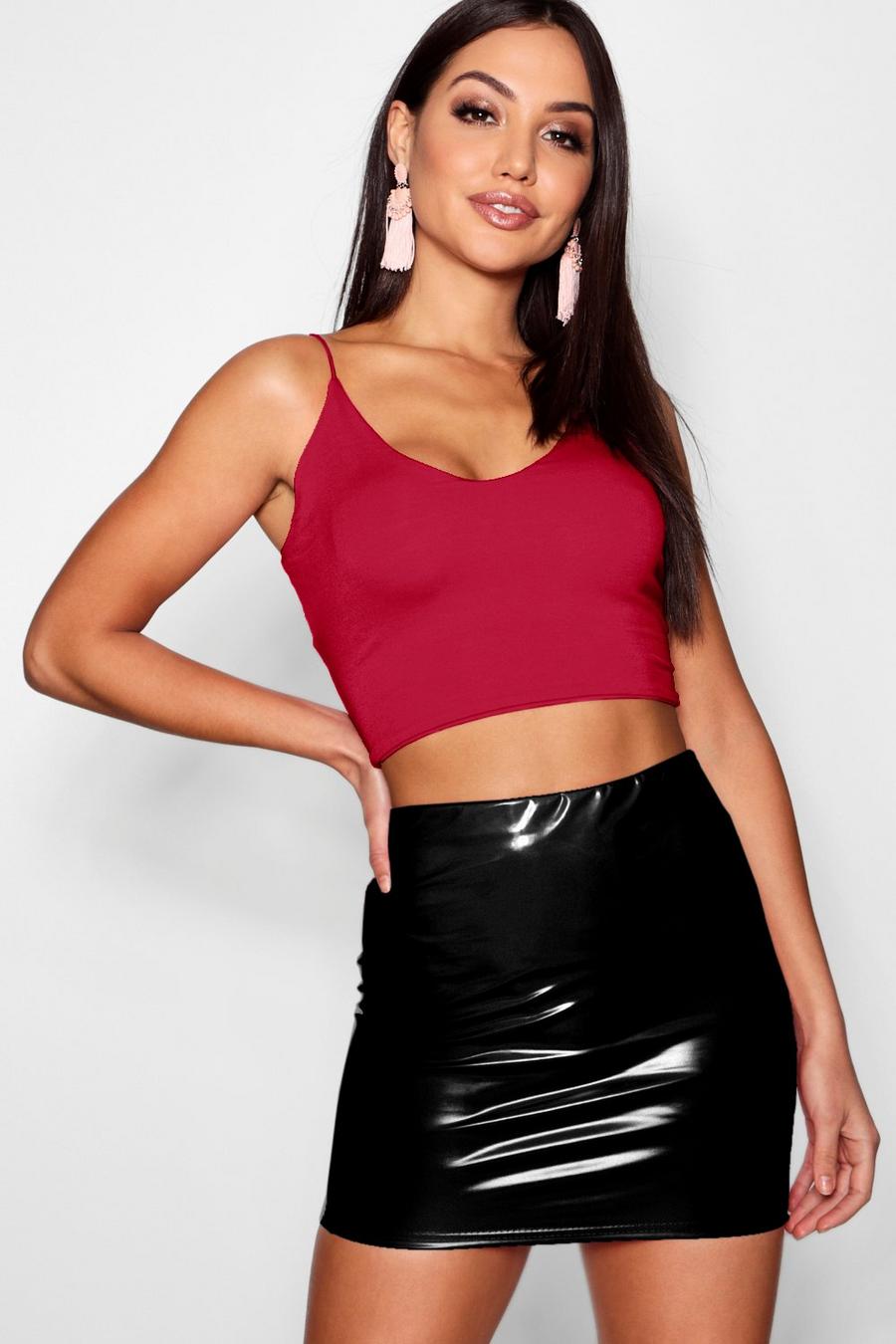 Red Strappy Crop Cami image number 1