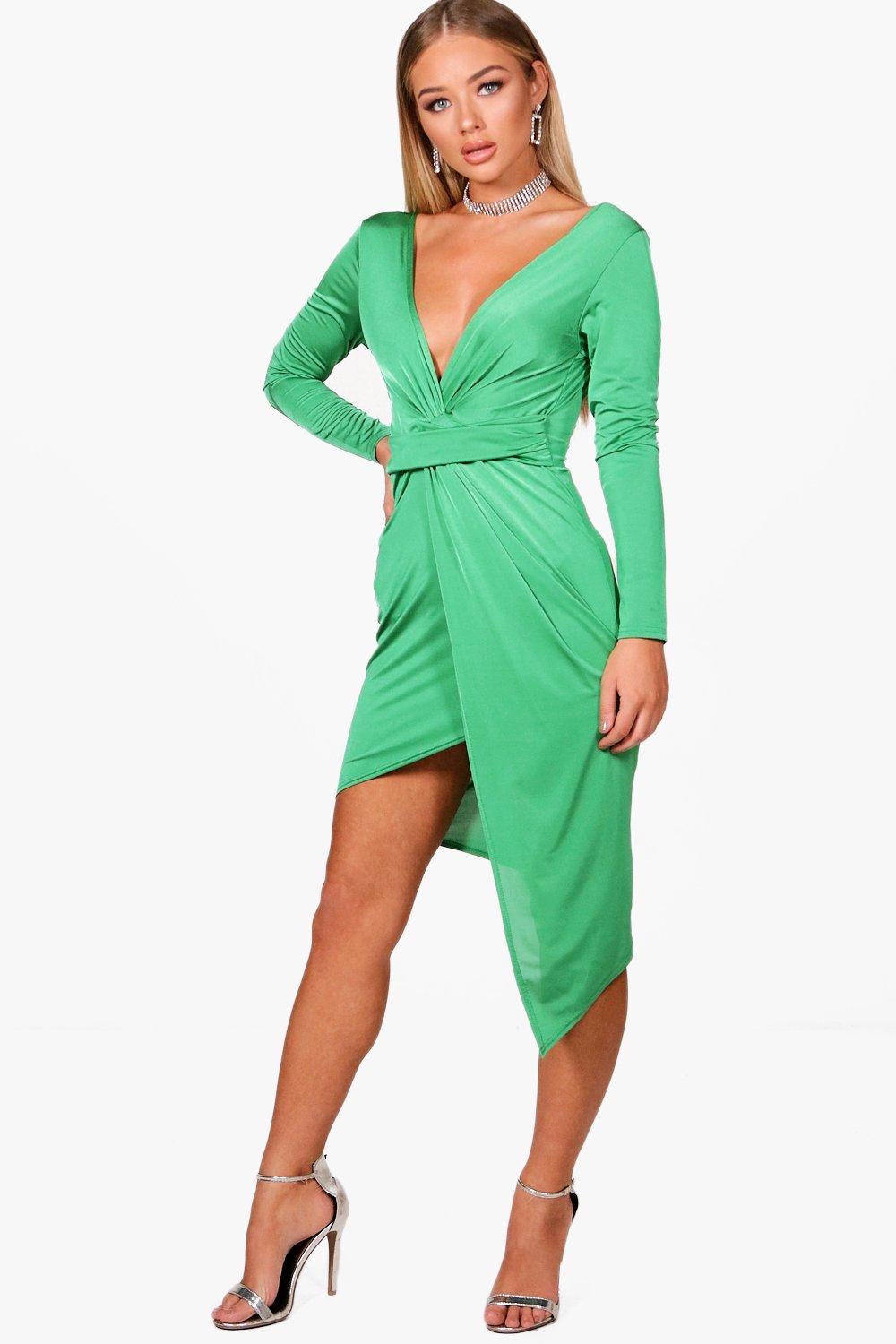 slinky wrap midi dress