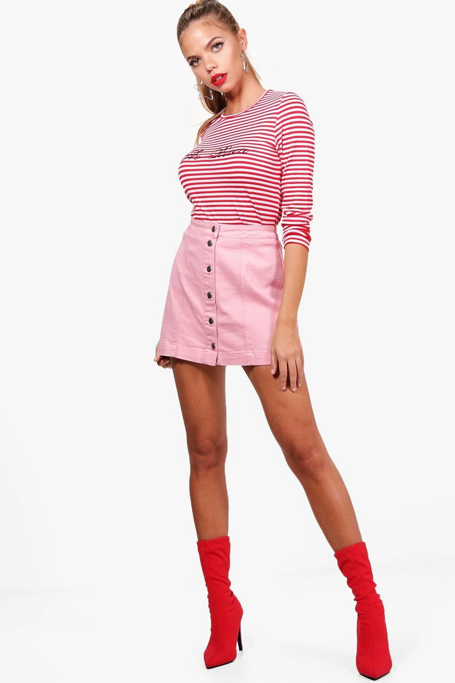 Pink Button Through Denim Mini Skirt image number 1