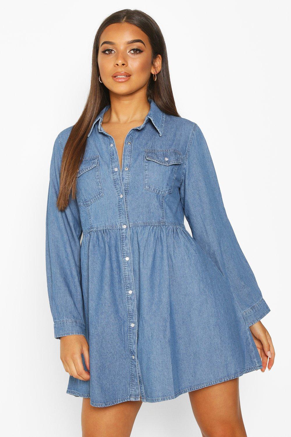 women's long sleeve denim shirt dress