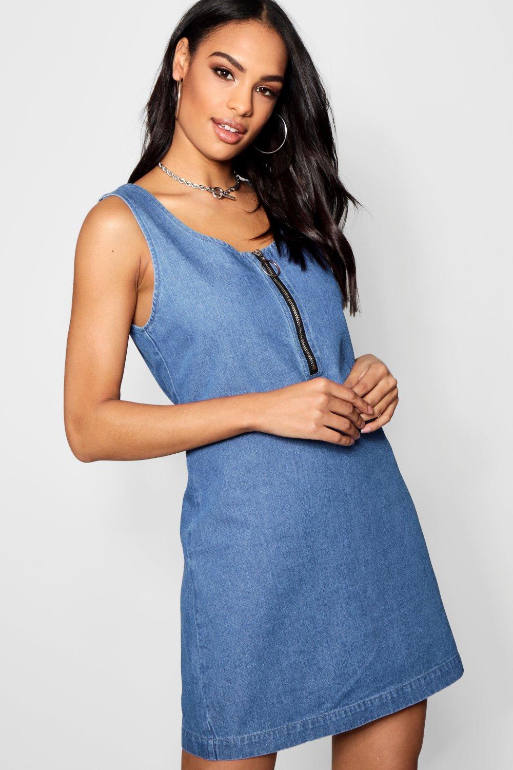 zip front denim dress