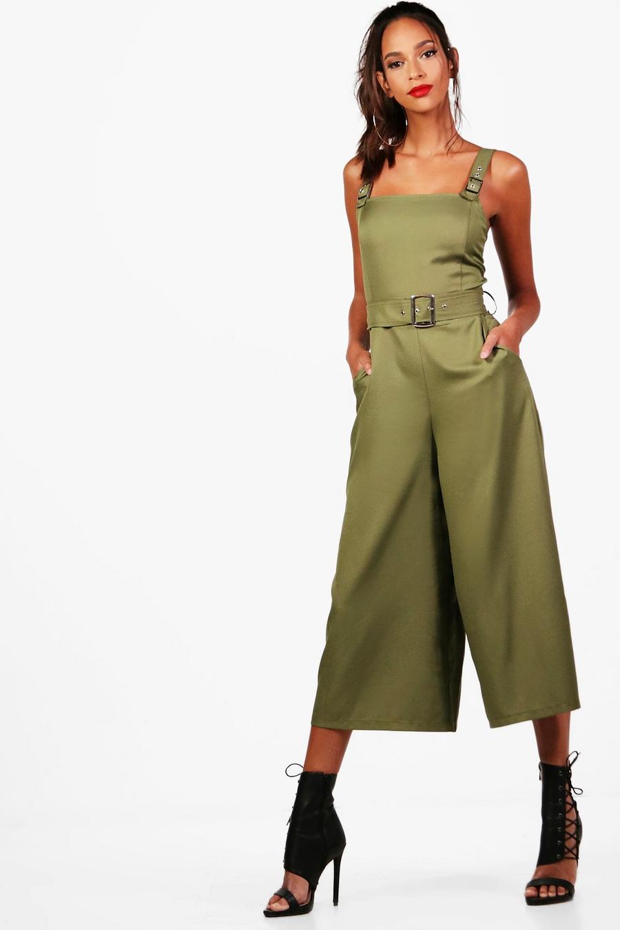 Safari-Stil quadratischen Jumpsuit mit Kragen, Khaki image number 1