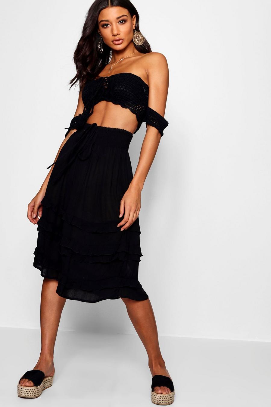 Tiered Woven Midi Skirt image number 1